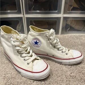 Converse White High-Top Sneakers with Blue Logo